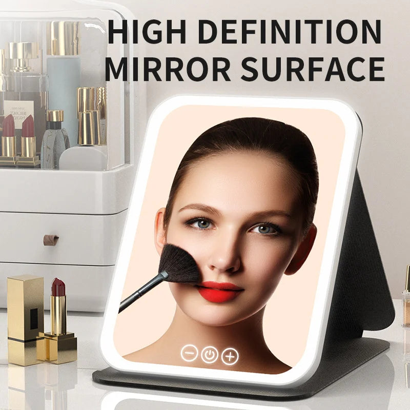 Makeup fold mirror with light