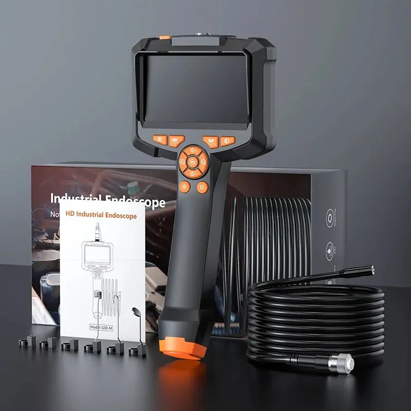 Professional industrial endoscope camera with 4.3" IPS screen, 8mm lens, and IP67 waterproofing. Ideal for HD1080P pipe and sewer inspections in cars