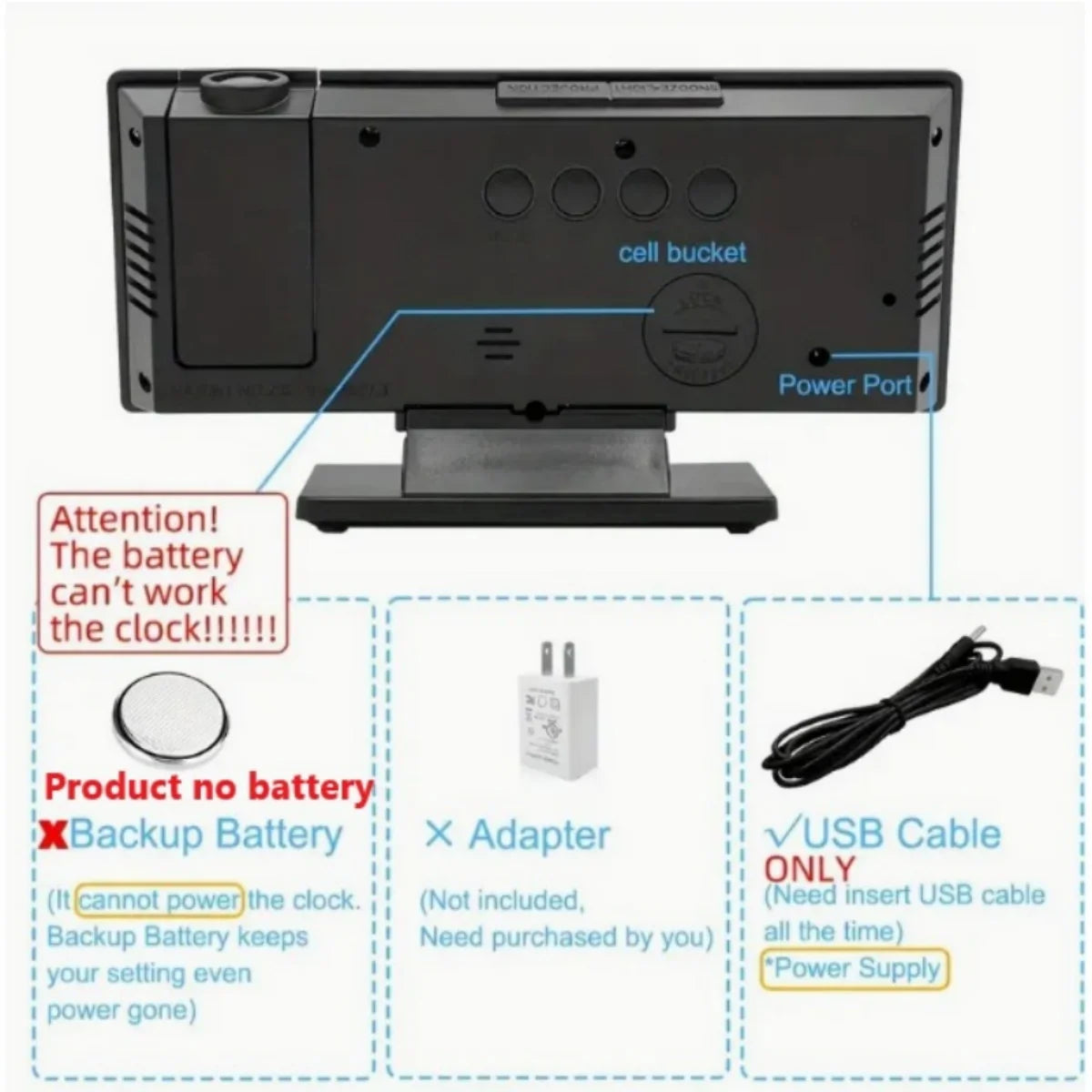 Large-screen mirror alarm clock with time projector