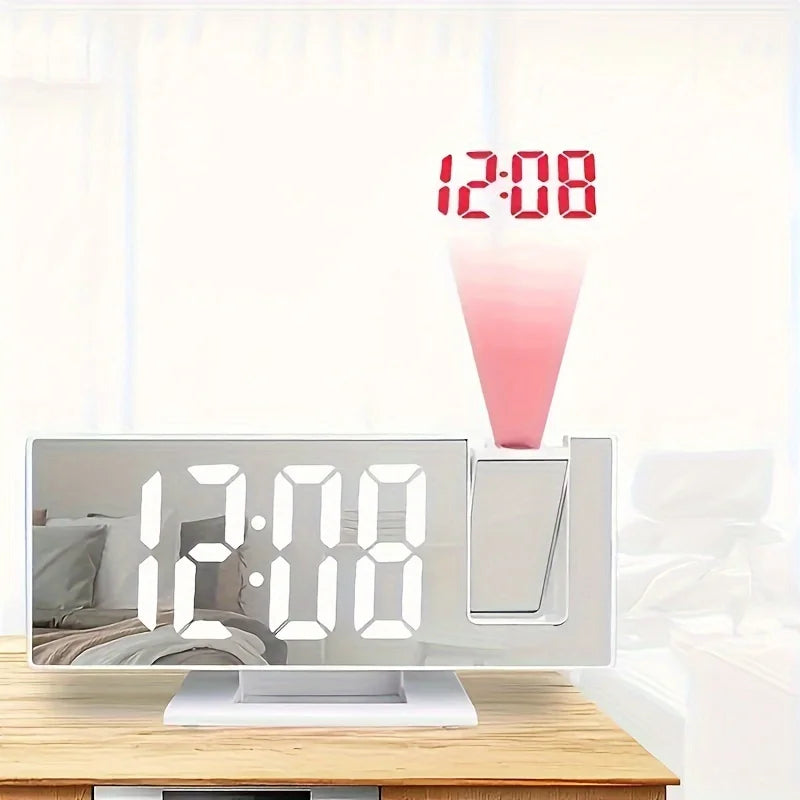Large-screen mirror alarm clock with time projector