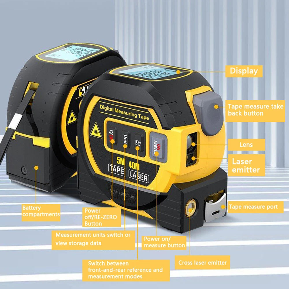3 in 1 laser rangefinder 5m tape measure with LCD display