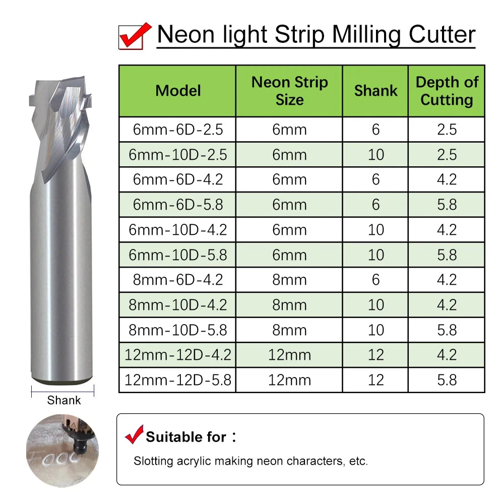 N010 milling cutter for neon light stripe