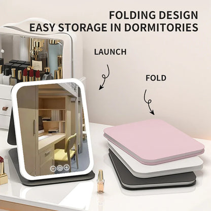 Makeup fold mirror with light