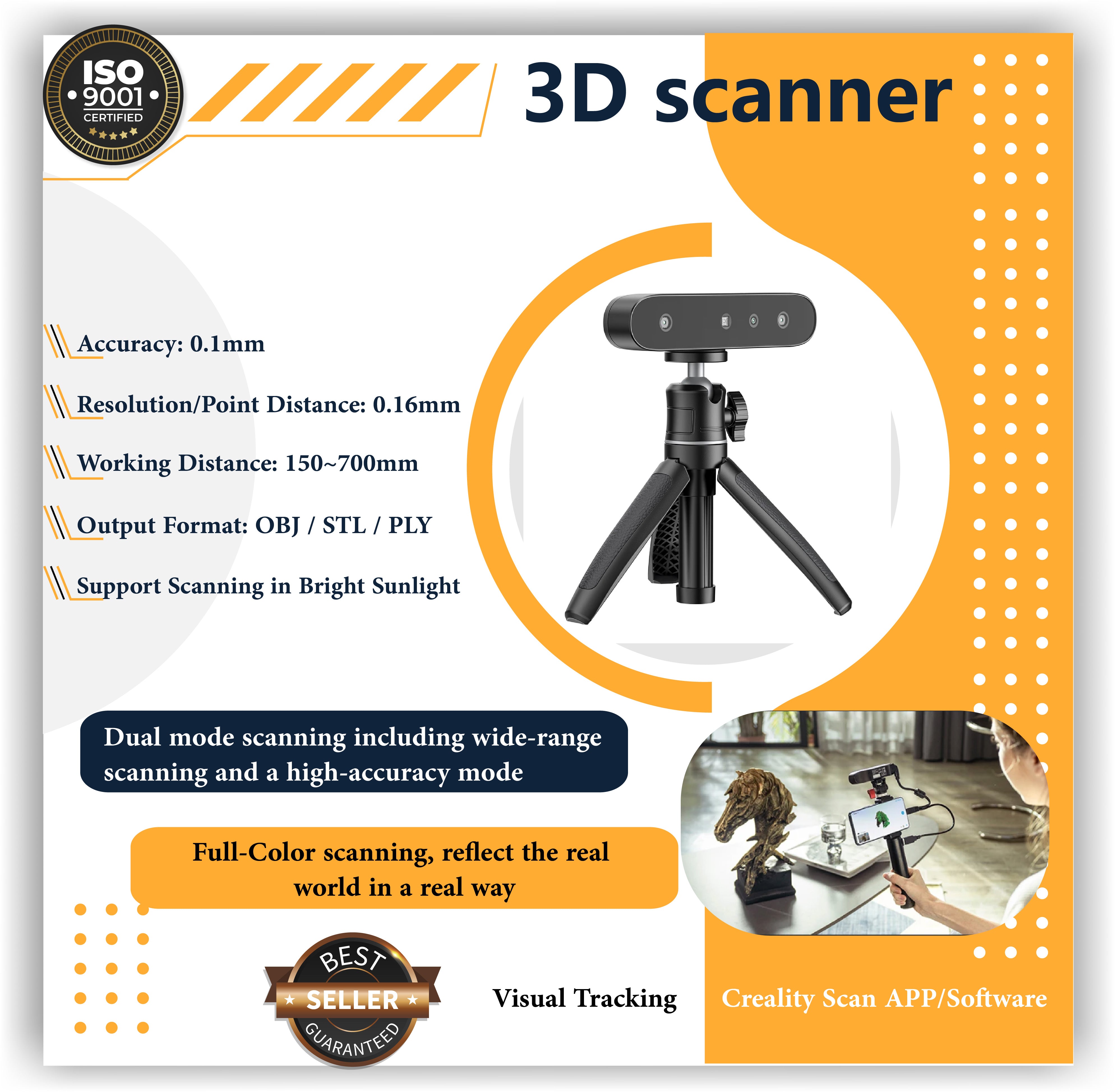 Scan objects quickly and accurately .A portable, handheld 3D scanner perfect for 3D printing and modeling.