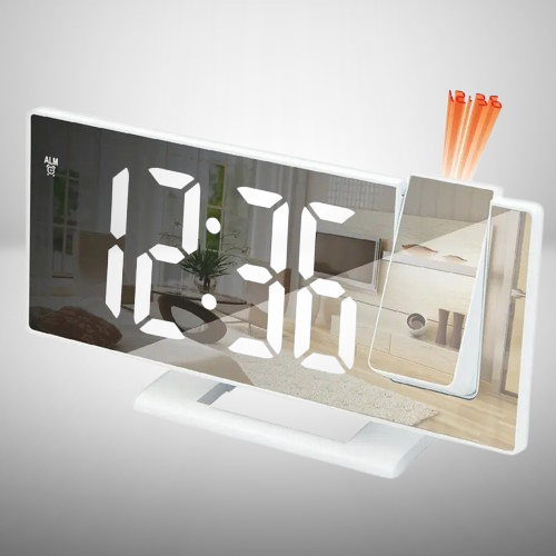 Large-screen mirror alarm clock with time projector