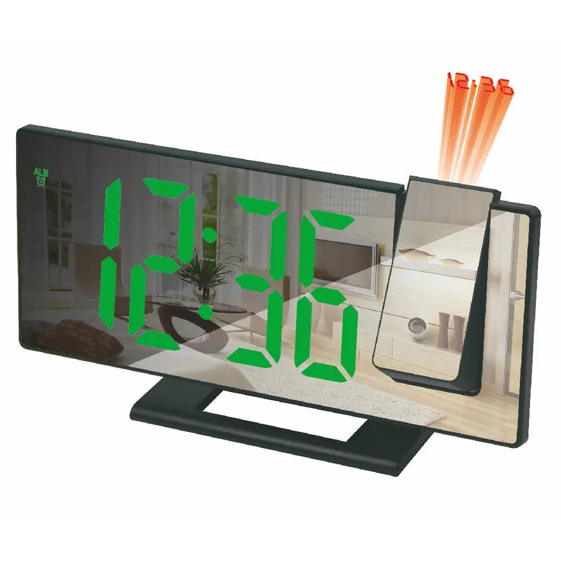 Large-screen mirror alarm clock with time projector