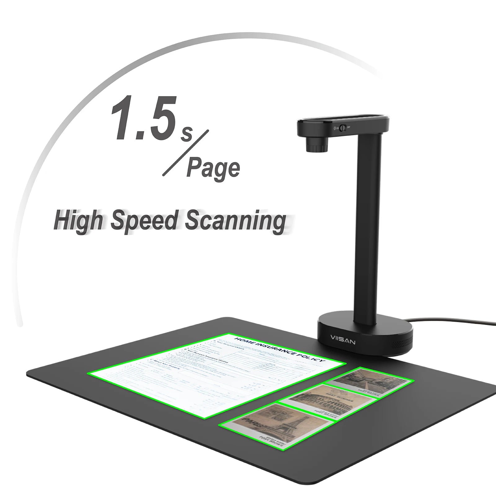 VIISAN A8401-16MP Portable Document Scanner Camera, A4 Capture USB Document Camera with Deskewing Compatible with Windows&Macos