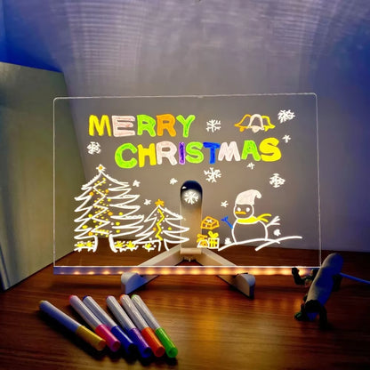 LED Note Board DIY Acrylic Night Light 7 Pens Drawing Board Rechargeable RGB Erasable Painting Drawing Boards Kids Birthday Gift