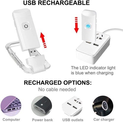 New USB Rechargeable Book Reading Light Brightness Adjustable LED Clip on Book Light Eye Care Book Lamp for Kids Read Light