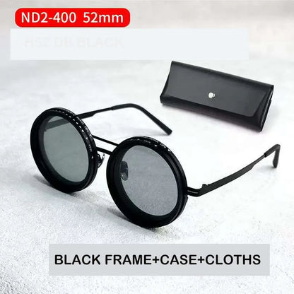 Hand Made ND9 Retro Punk Polarized Men round Adjustable Sunglasses Women UV anti UV Fishing Sunglasses ND Filter