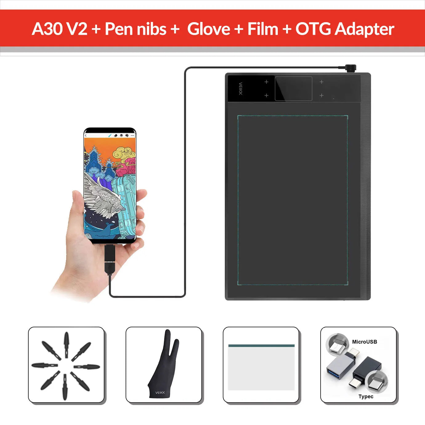 A30 Graphics Tablet Remote Office&Education 10X6 Inch Large Active Area Support Android Mac Linux Digital Drawing Tablets