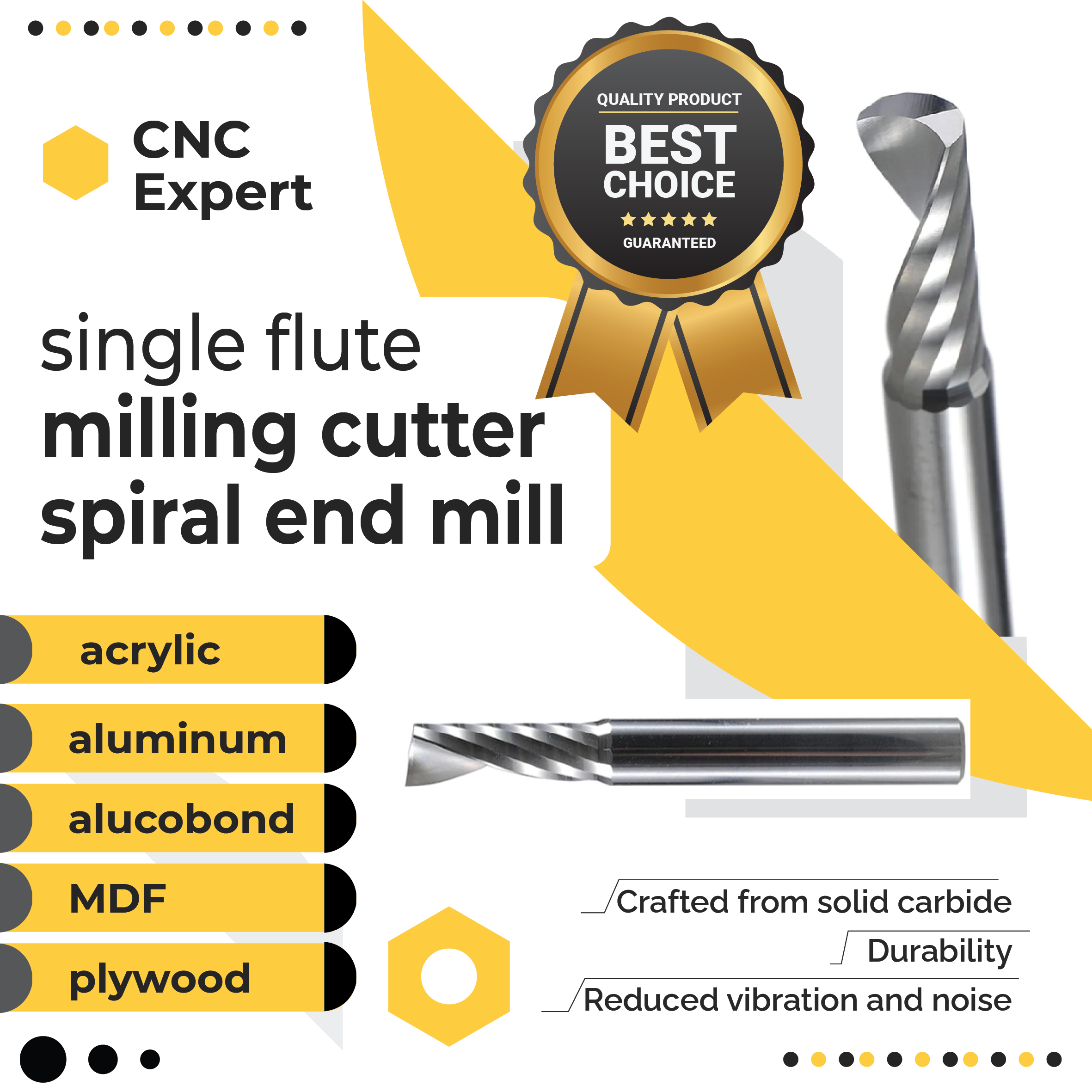 Expensive tungsten cobalt alloy single flute milling cutter spiral end mill for alucobond,acylic,wood,aluminum and copper