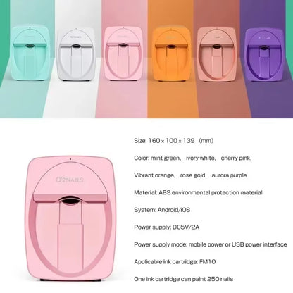 O2Nails All-In-One Smart Nail Printer,Digital 3D Printing with Ink Cartridge,Effortlessly Create Intricate Nail Designs at Home