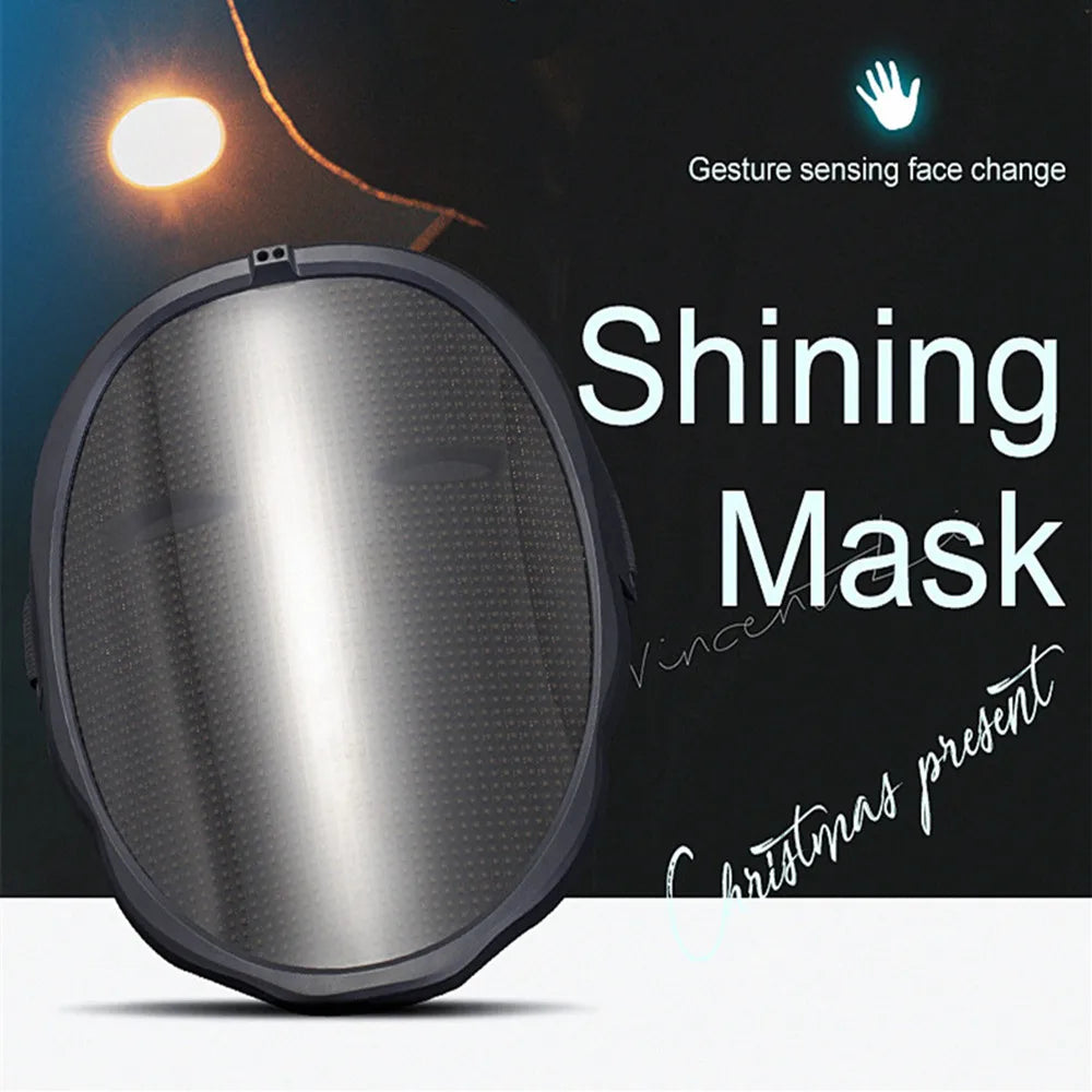 Christmas Full-Color Bluetooth Programmable LED Face-Changing Glowing Light up Mask for Halloween Shining Mask for Festival DJ
