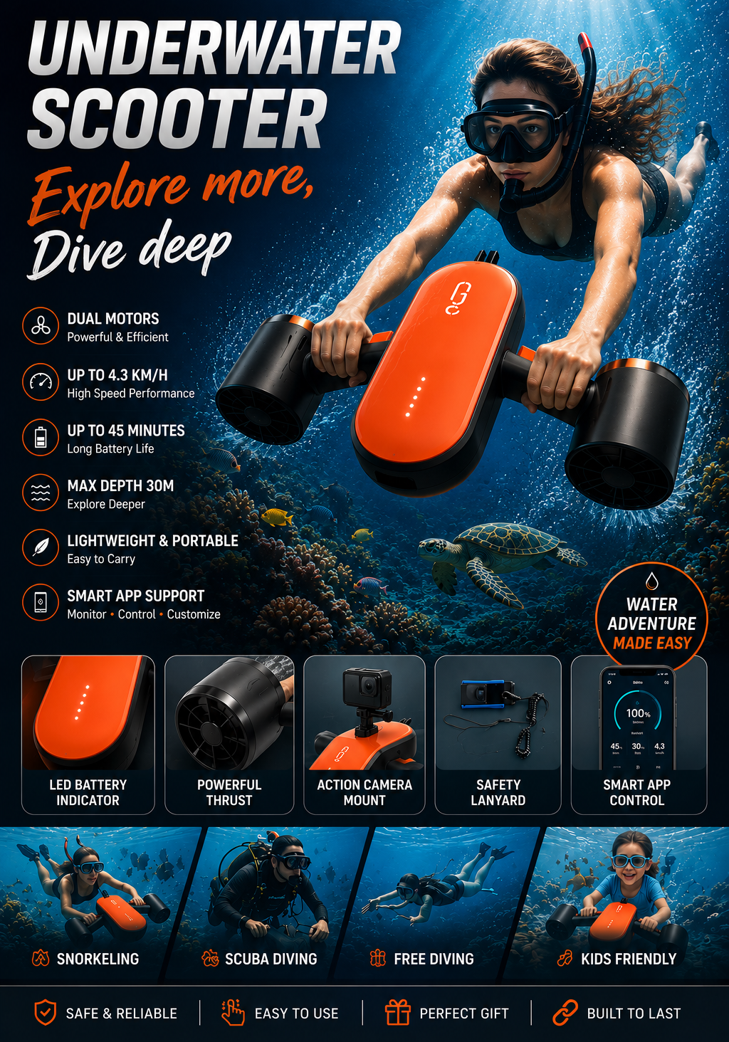 Underwater scooter for swimming