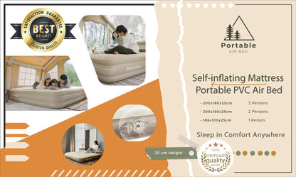 Portable PVC air bed with built-in pump for camping and tourism, 25CM height and self-Inflating