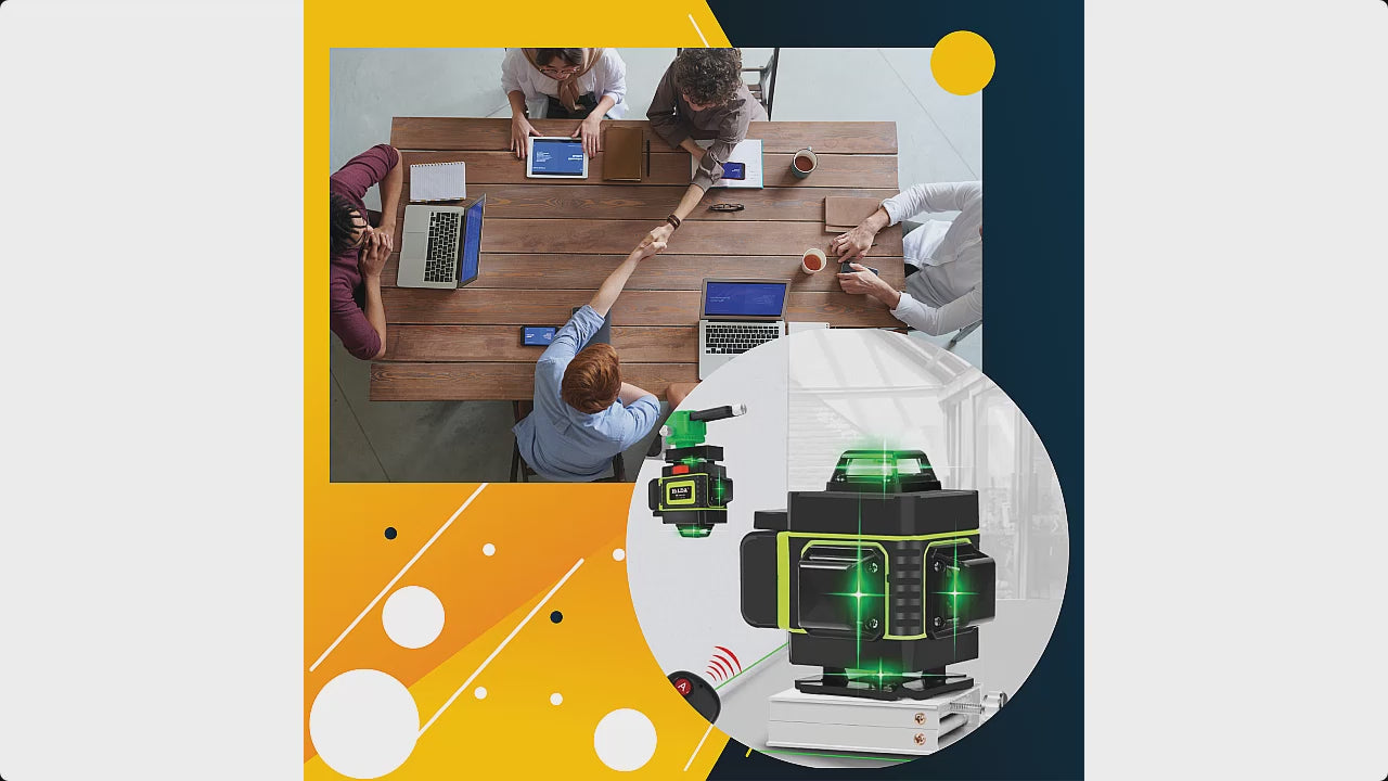 Load video: This laser level emits a green beam with 360° of horizontal and vertical self-leveling accuracy. The level's laser can cast a powerful light for maximum accuracy.